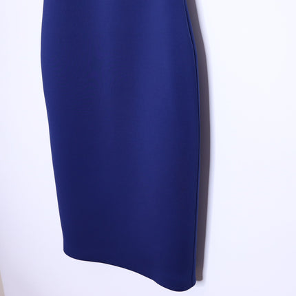 BADGLEY MISCHKA Ruffled Off-Shoulder Sheath Dress Navy Stretch Scuba Women's 4
