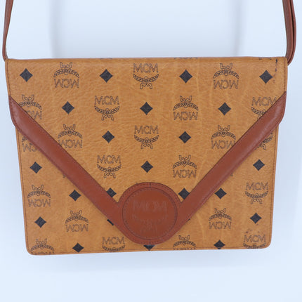 MCM Vintage Visetos Envelope Monogram Crossbody Bag Cognac and Black