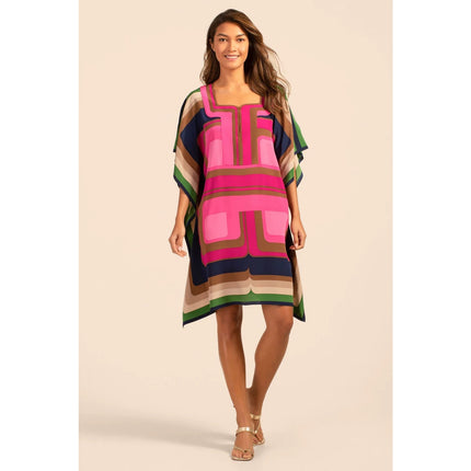 TRINA TURK Theodora Silk Dress Pink Multicolor Stripe Mini Kaftan Women's XS/S