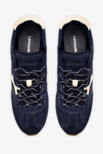 LARROUDE Stella Sneakers Navy Suede and Ivory Leather Low Top Women's 9