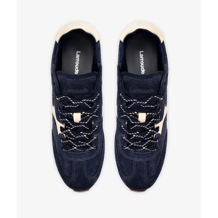 LARROUDE Stella Sneakers Navy Suede and Ivory Leather Low Top Women's 9