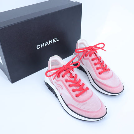 CHANEL Red White Mesh Sneakers NIB Tennis Trainers Active Women's 38/US 7.5