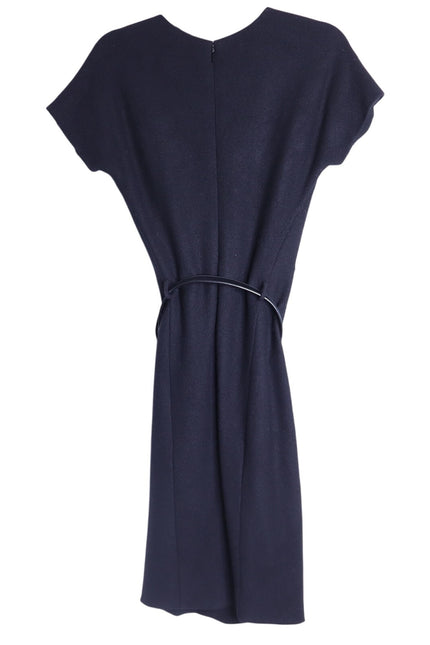 GUCCI Wool Surplice GG Belted Sheath Dress Black Short Sleeve Women's M