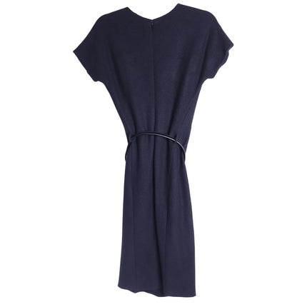 GUCCI Wool Surplice GG Belted Sheath Dress Black Short Sleeve Women's M