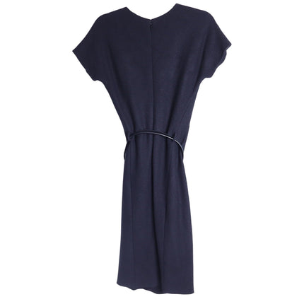 GUCCI Wool Surplice GG Belted Sheath Dress Black Short Sleeve Women's M