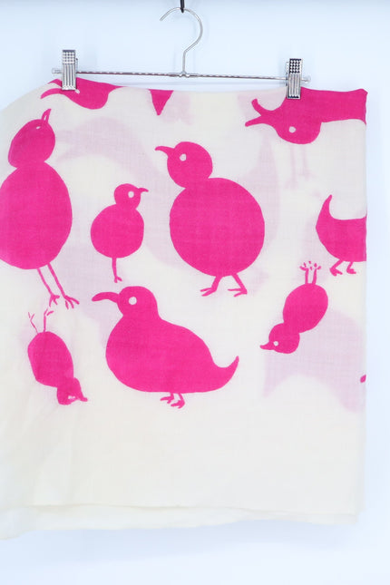 VIRGINA JOHNSON Duck Print Wool Scarf Ivory and Pink Woven Shawl Wrap
