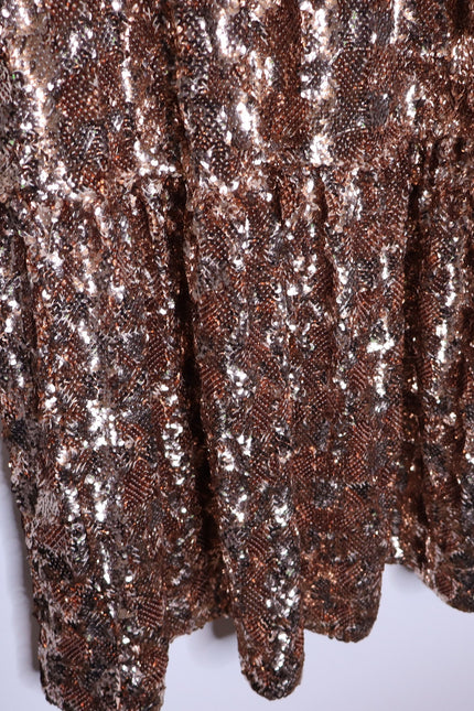 MAEVE NEW Bernadette Sequined Midi Dress Pink Rose Tiered Lined Women's XS