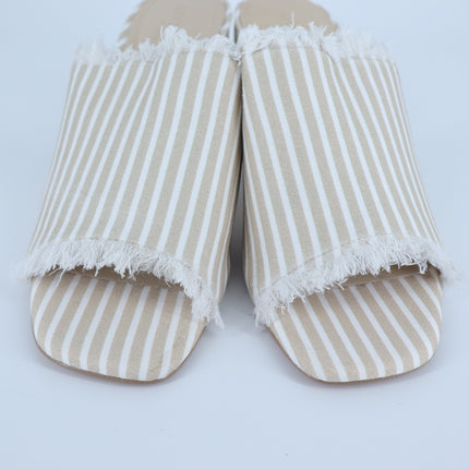 Liverpool Brea Block Heel Pinstriped Mule NIB Tan and White Sandals Women's 10M