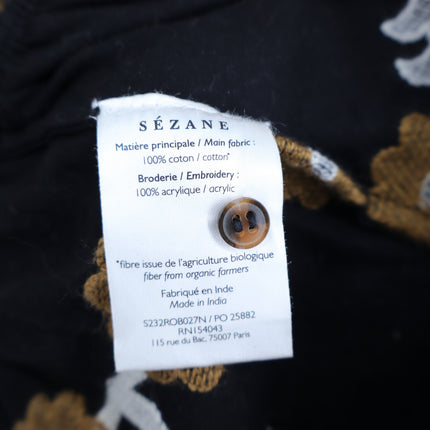 SEZANE Blandina Dress Black and Floral Ecru Embroidery Women's 40/US 8