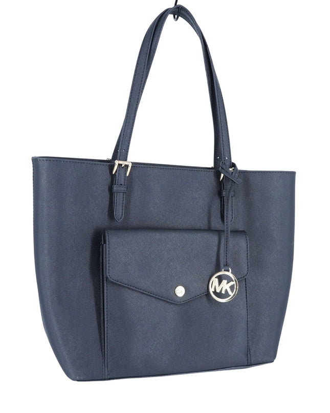 Michael Kors Jet Set Pocket Tote Bag Black Saffiano Leather Shoulder Purse