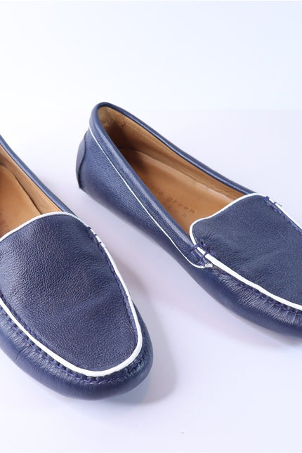 PATRICIA GREEN Jill Piped Driving Shoe Navy and White Women's 9M