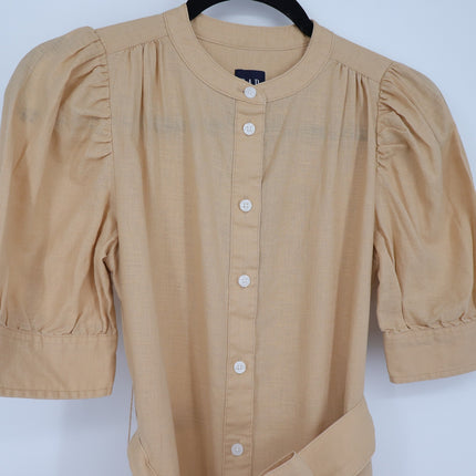 Gap Puff Sleeve Linen Cotton Shirtdress Beige NWT Belted Women's XXS