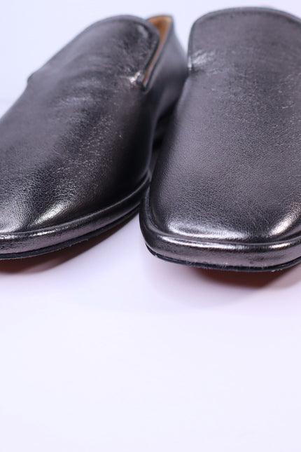 CLERGERIE Olympia Leather Smoking Loafers Pewter Metallic Flats Women's 39.5