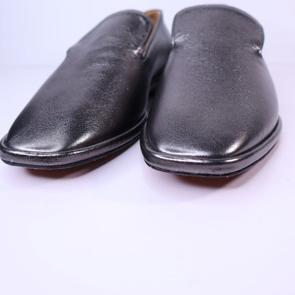 CLERGERIE Olympia Leather Smoking Loafers Pewter Metallic Flats Women's 39.5