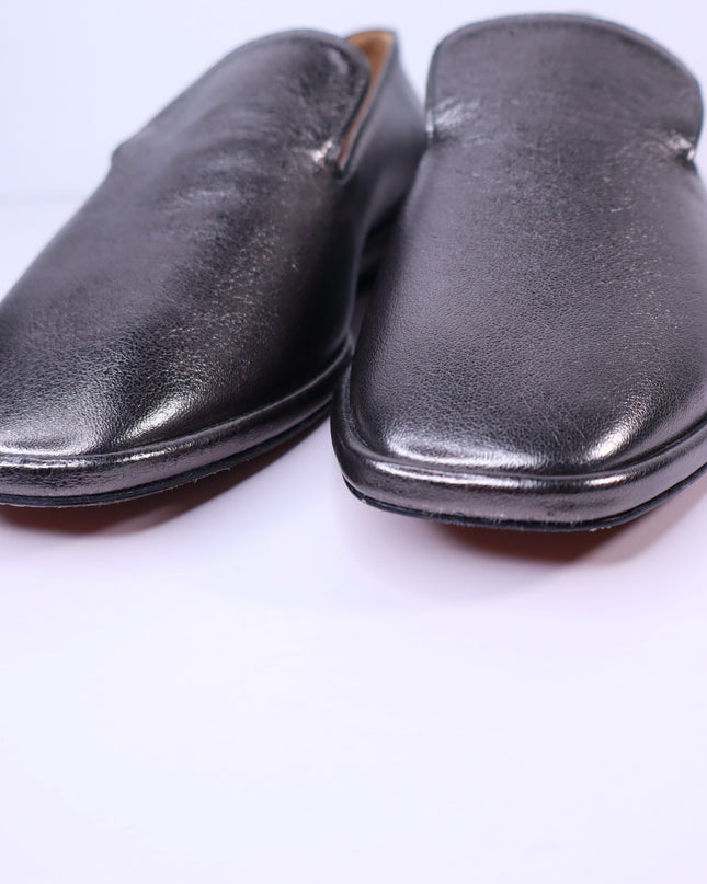 CLERGERIE Olympia Leather Smoking Loafers Pewter Metallic Flats Women's 39.5