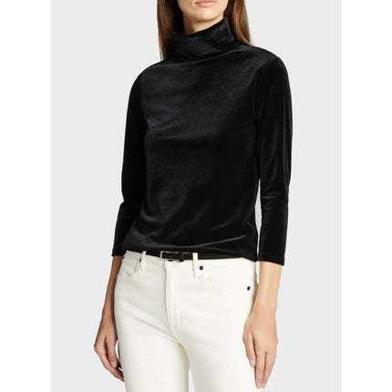 L'agence Coralie Turtleneck Top Black Velvet 3/4 Sleeve Relaxed Fit Women's M