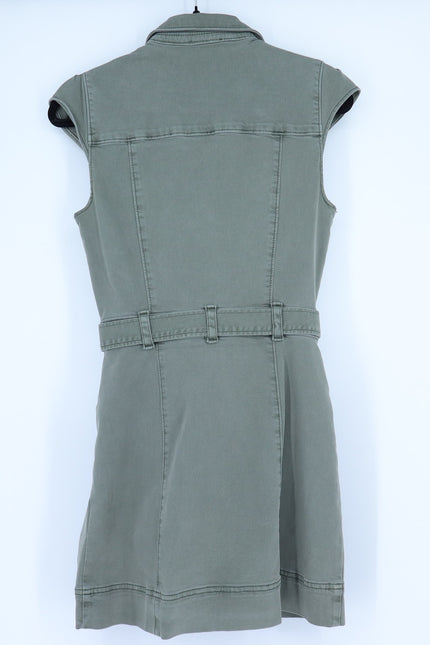 PAIGE Jaxsyn Denim Dress Vintage Ivy Green Belted Button Front Women's 0