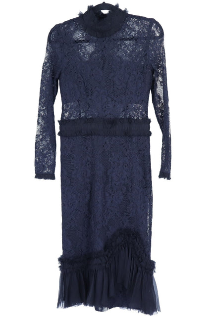 ALEXIS Black Anabella Lace Sheath Dress Long Sleeve Ruffle Knee Length Women's M