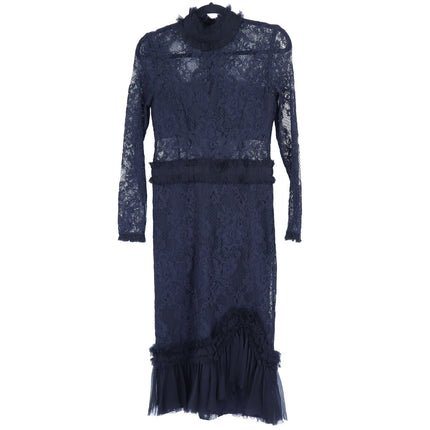 ALEXIS Anabella Lace Sheath Dress Black Long Sleeve Ruffle Knee Length Women's M