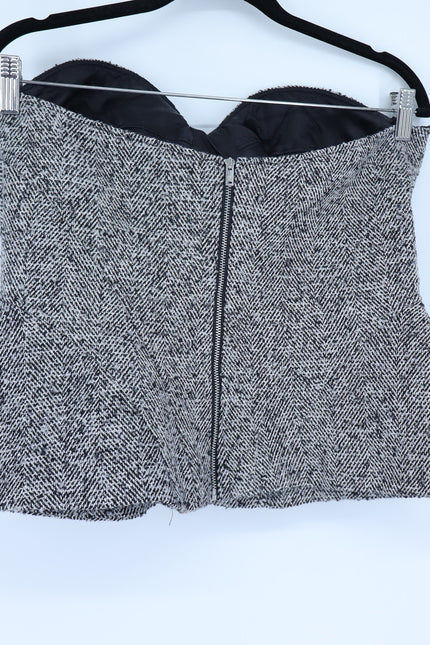 NOCTURNE Tweed Strapless Corset Top Sweet Heart Neck Black and White Women's XL