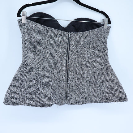 NOCTURNE Tweed Strapless Corset Top Sweet Heart Neck Black and White Women's XL
