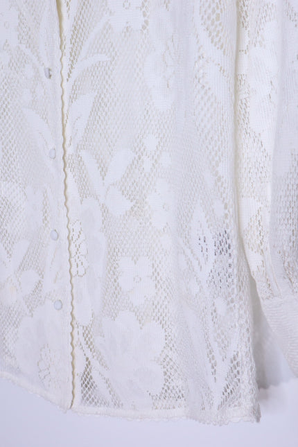 HEMANT & NANDITA Chemical Lace Button Front Shirt White Floral Women's XS