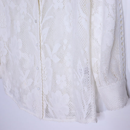 HEMANT & NANDITA Chemical Lace Button Front Shirt White Floral Women's XS