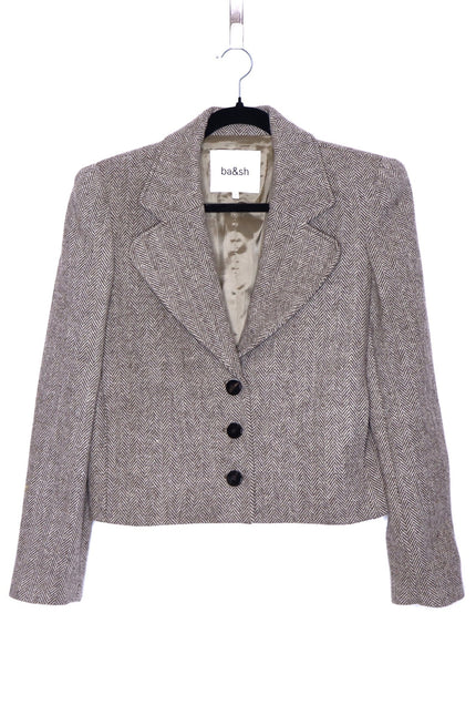 BA&SH Blanche Blazer Beige Cropped Long Sleeves Lady Jacket Women's 1/US 4