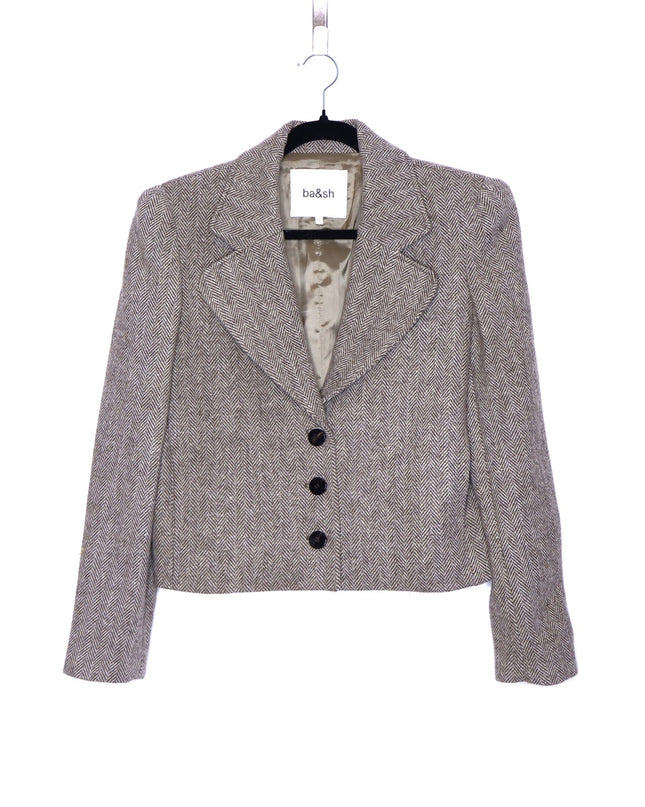 BA&SH Blanche Blazer Beige Cropped Long Sleeves Lady Jacket Women's 1/US 4