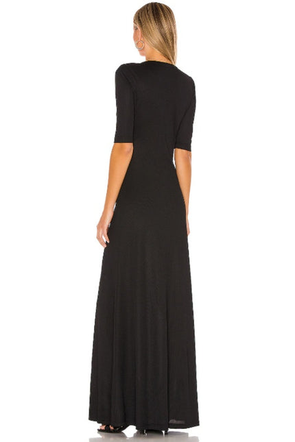 L'ACADEMIE The Esperanza Maxi Dress Black Ribbed Half Sleeve Women's S