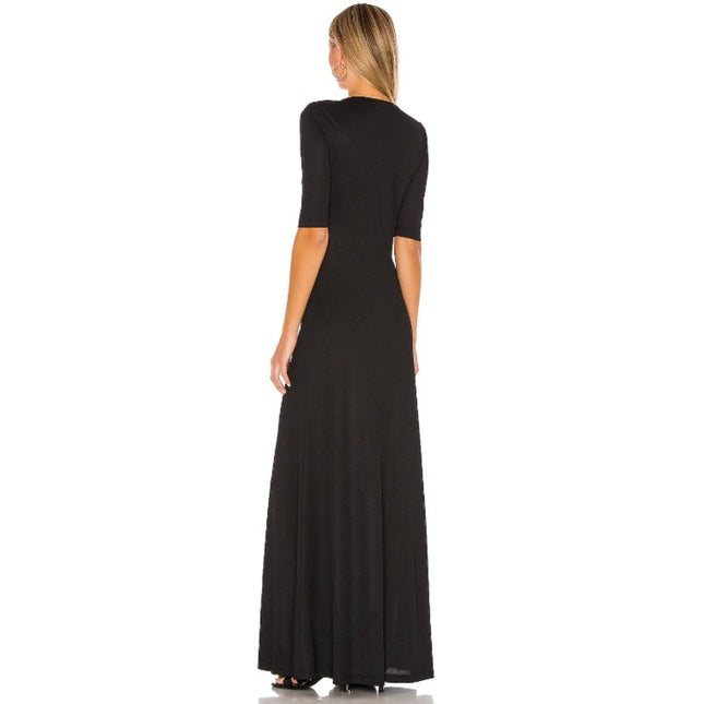 L'ACADEMIE The Esperanza Maxi Dress Black Ribbed Half Sleeve Women's S
