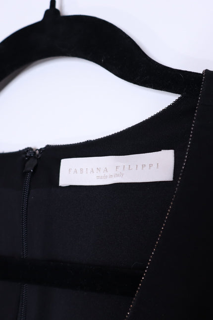 FABIANA FILIPPI Bead-Embellished Sleeveless Dress Black Jersey Knit Women's XL