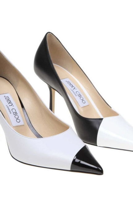 JIMMY CHOO Love 85 Asymmetric Pumps White Black Pointed Toe Women's 40.5/US 10.5