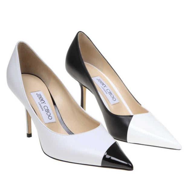 JIMMY CHOO Love 85 Asymmetric Pumps White Black Pointed Toe Women's 40.5/US 10.5
