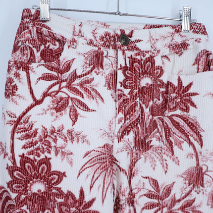 Cara Cara Sonia Pant Jacobean Red Printed Corduroy Crop Wide Leg Women's 4