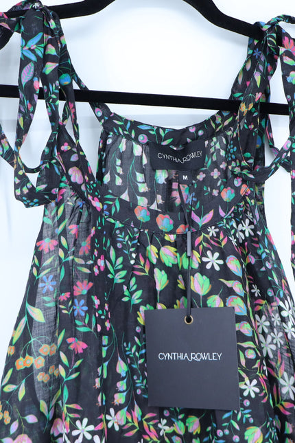 CYNTHIA ROWLEY Layla Floral Halter Dress Black NWT Knee Length Women's M