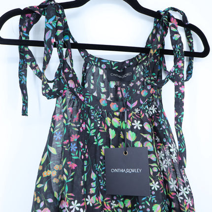 CYNTHIA ROWLEY Layla Floral Halter Dress Black NWT Knee Length Women's M