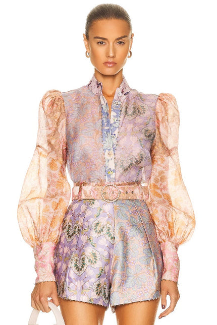 ZIMMERMAN Kaleidoscope Spliced Blouse Multi Floral Long Sleeve Women's 0