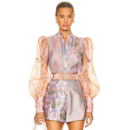 ZIMMERMAN Kaleidoscope Spliced Blouse Multi Floral Long Sleeve Women's 0
