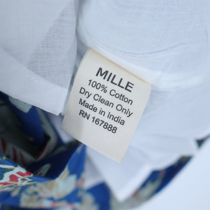 Mille Nan Wrap Dress Blue Floral Cotton Balloon Sleeve Mini Women's XS