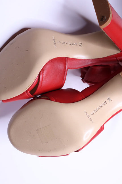 MARION PARKE Leather Ankle Tie Sandal Red Open Toe Blocked Heel Women's 38/US 8