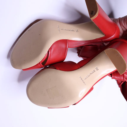 MARION PARKE Leather Ankle Tie Sandal Red Open Toe Blocked Heel Women's 38/US 8