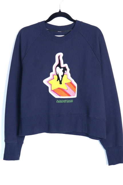 ZIMMERMANN Starcat Embroidered Sweatshirt Navy Pullover Terry Women's 3/US 10