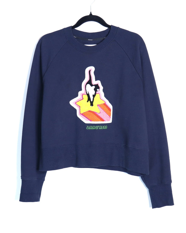 ZIMMERMANN Starcat Embroidered Sweatshirt Navy Pullover Terry Women's 3/US 10