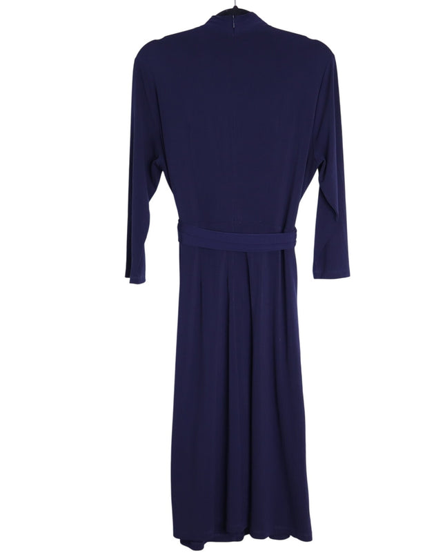 THE FOLD Wrap Belted Midi Dress Navy Blue Long Sleeve Women's 8