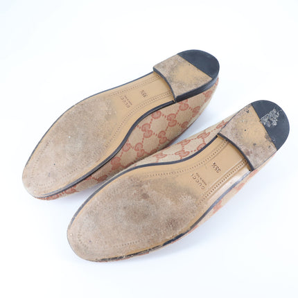 Gucci Jordaan Horsebit Loafers Beige GG Canvas Slip On Women's 35.5/US 5.5
