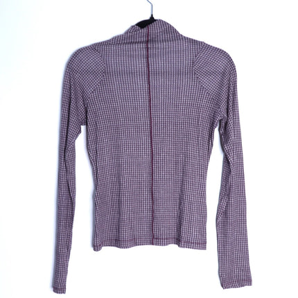 Rag & Bone Shaw Turtleneck Top Paneled Houndstooth Maroon Long Sleeve Women's S