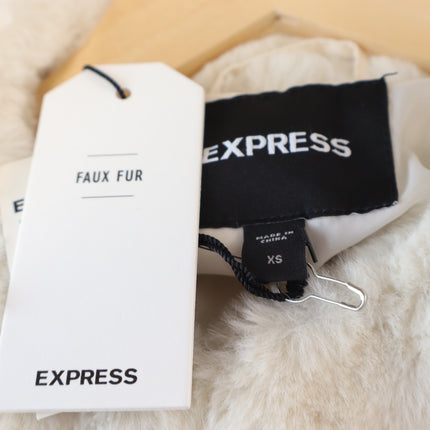 Express Faux Fur Jacket Ivory NWT Long Sleeve Collarless Women's XS
