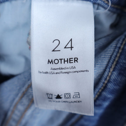 Mother Pixie Dazzler Ankle Fray Jeans Blue Popism Mid Rise Button Fly Women's 24