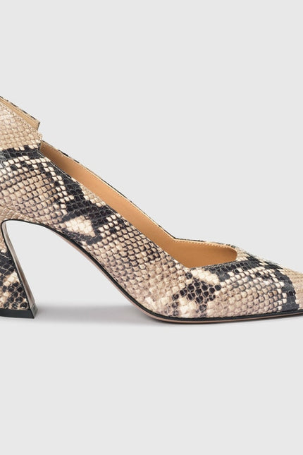 THE FOLD Milano Snake Embossed Leather Heels Beige Pointed Toe Women's 36/US 5